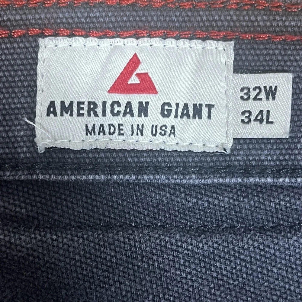 American Giant Roughneck Canvas Pants‎ Mens 32x43, Fits 34x33 Gray Straight Leg